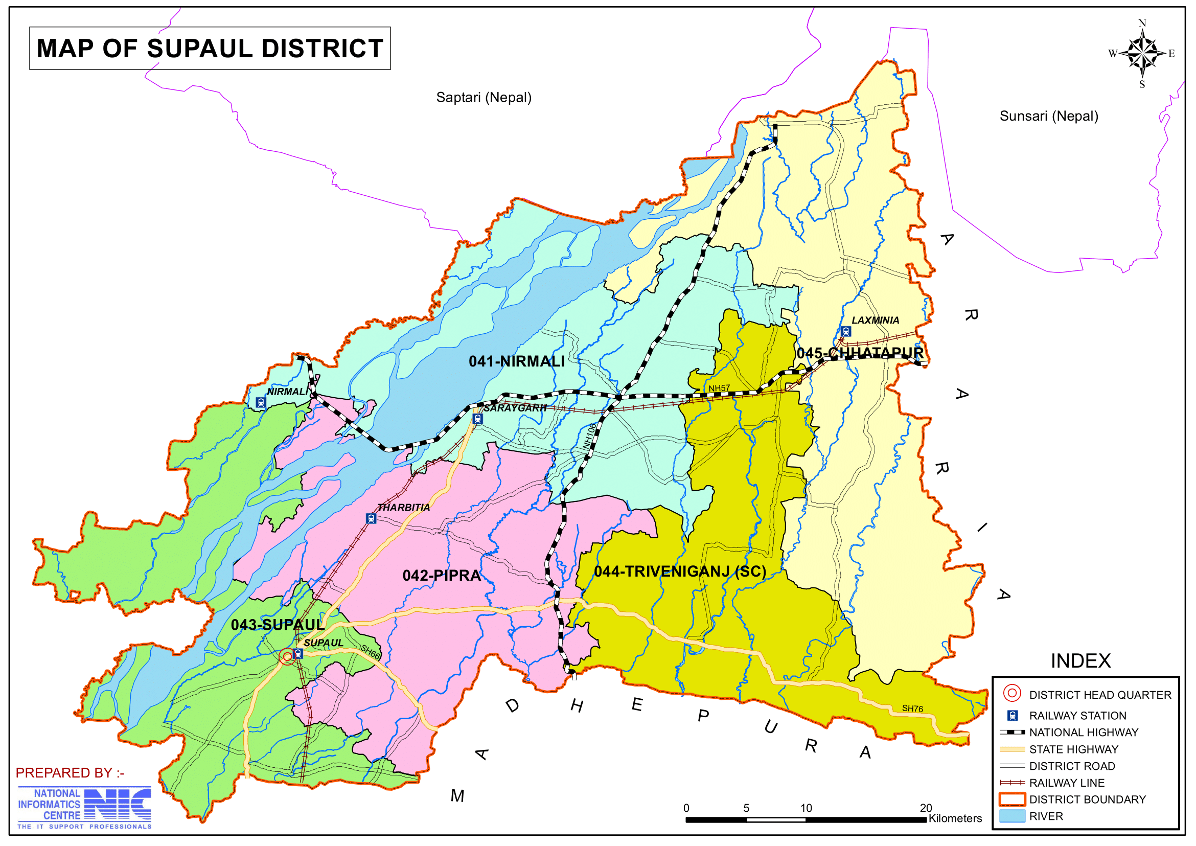 Supaul District Map