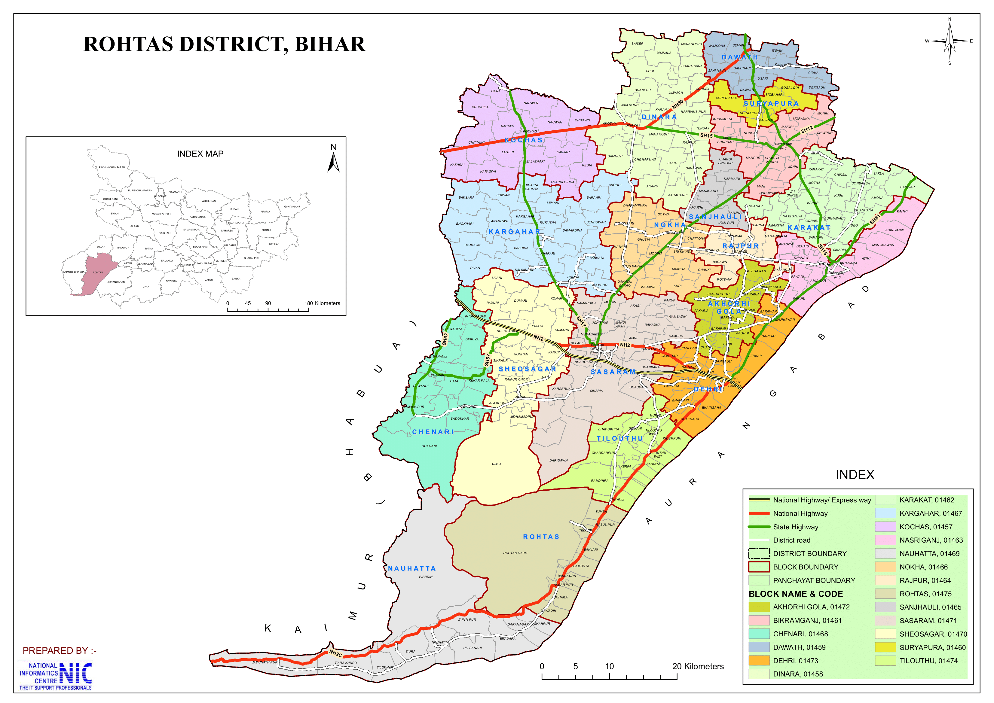 Rohtas District Map